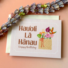 Load image into Gallery viewer, Lauhala Basket with Flowers Birthday Card