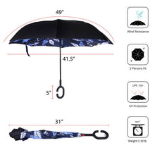 Load image into Gallery viewer, Blue Leaf Batik Inverted Umbrella