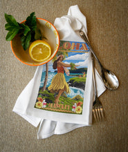 Load image into Gallery viewer, ORGANIC TEA TOWEL Hawaii, Aloha, Hula Girl on Coast