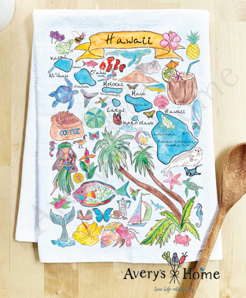 Hawaii State Map with No Orca Cotton Kitchen Dish Towel