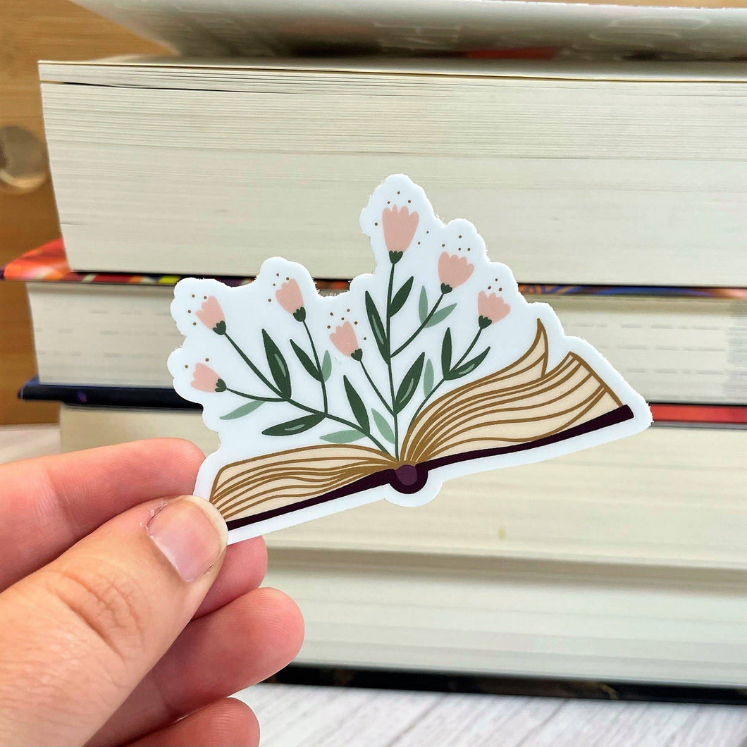 Floral Open Book Sticker, 3-inch